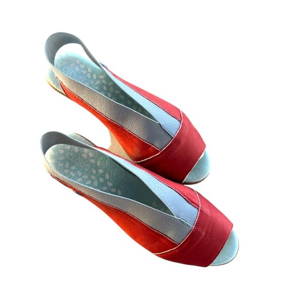 Cloud Womens Red & Gray Leather Slingback Sandals With Elastic Straps & Cushione - Picture 6 of 8